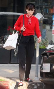 Zooey Deschanel in a Red Cardigan