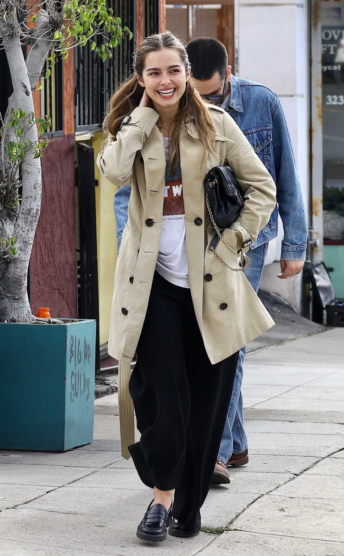 Addison Rae in a Beige Trench Coat