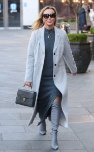 Amanda Holden in a Grey Plaid Coat