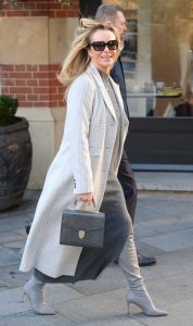 Amanda Holden in a Grey Plaid Coat