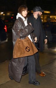 Dakota Johnson in a Brown Leather Coat