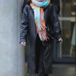 Ellie Leach in a Black Leather Coat Leaves the BBC Breakfast Studio at Media City with Vito Coppolo in Salford 01/23/2024