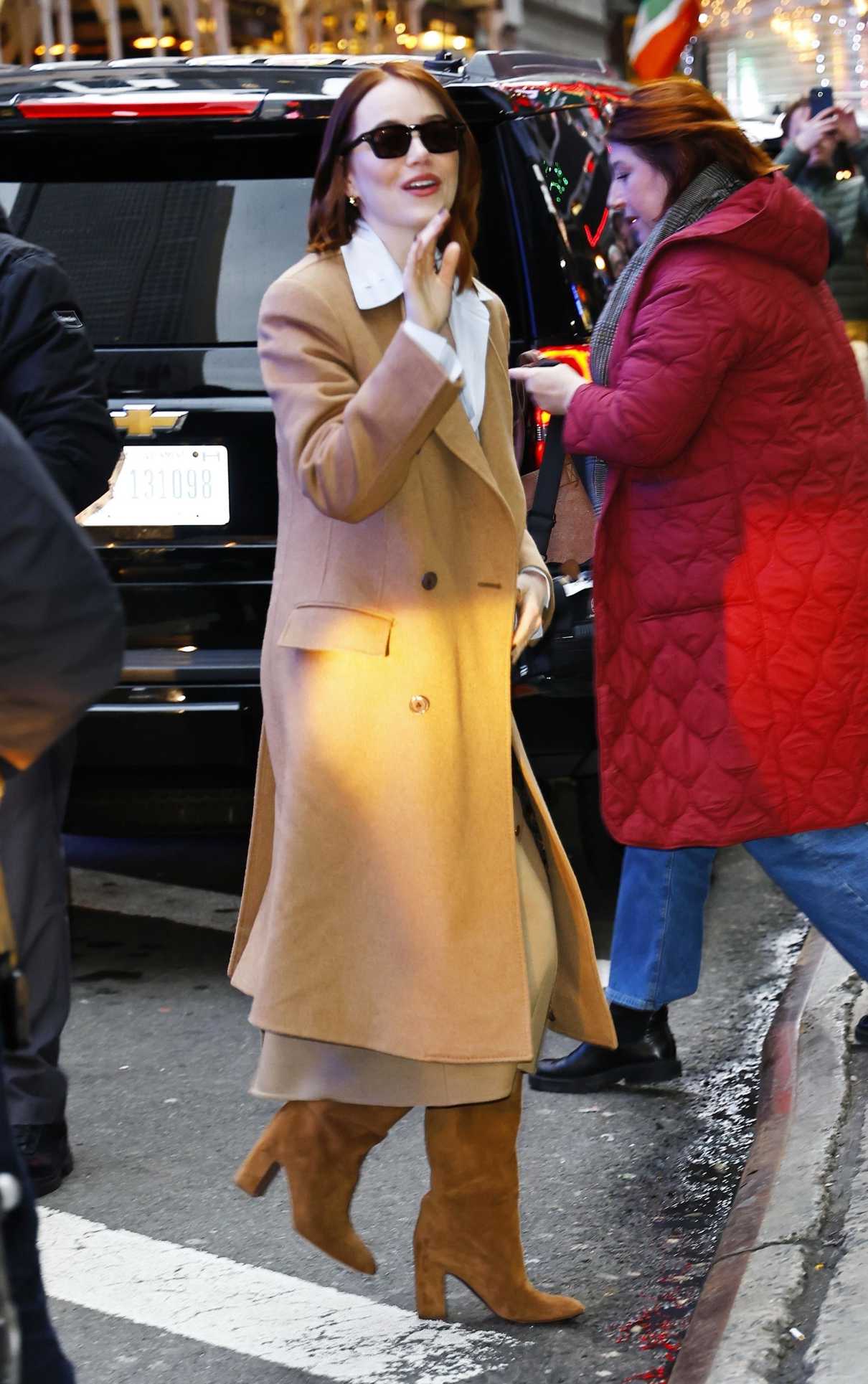 Emma Stone in a Caramel Coloured Coat