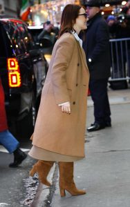 Emma Stone in a Caramel Coloured Coat