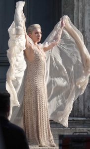 Florence Pugh in a Beige Dress