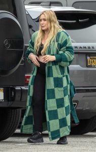 Hilary Duff in a Green Plaid Bathrobe