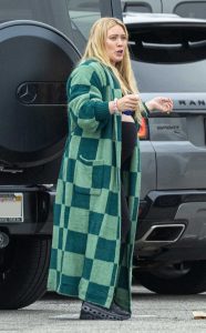 Hilary Duff in a Green Plaid Bathrobe