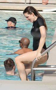 Julia Fox in a Black Swimsuit