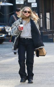 Juno Temple in a Camo Puffer Jacket