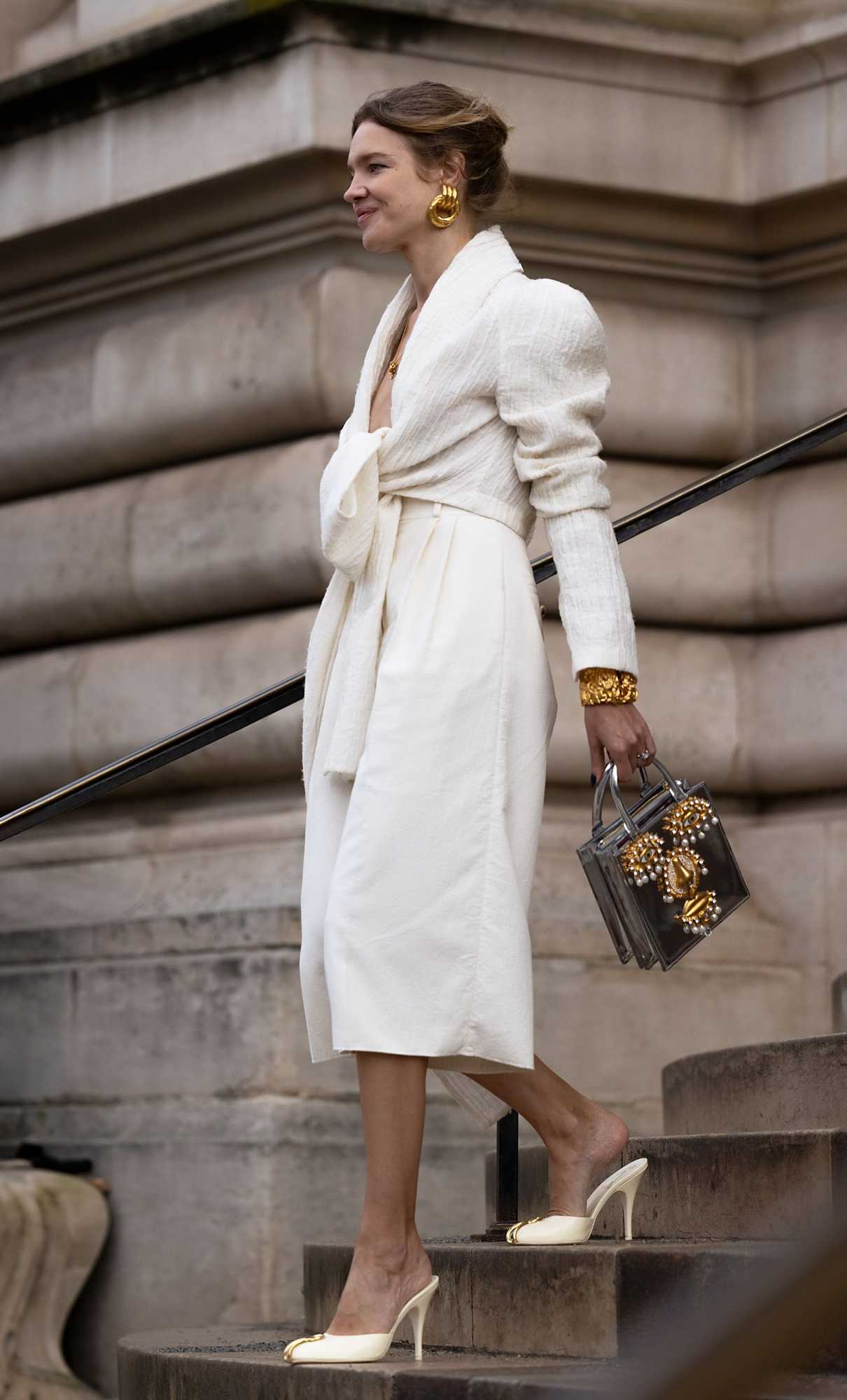 Natalia Vodianova in a Beige Outfit