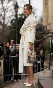 Natalia Vodianova in a Beige Outfit