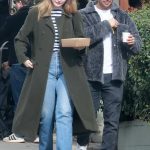 Olivia Macklin in an Olive Coat Enjoys a Lunch Date with Benjamin Levy Aguilar at All Time on New Year’s Eve in Los Feliz 12/31/2023
