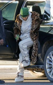 Rihanna in a Leopard Print Fur Coat