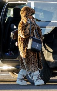 Rihanna in a Leopard Print Fur Coat