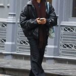 Kaia Gerber in a Black Leather Jacket Was Seen Out in New York City 02/02/2024