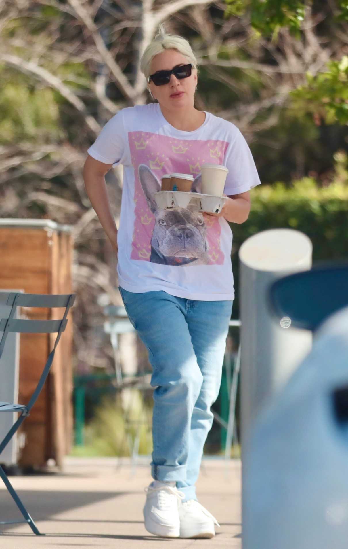 Lady Gaga in a White Graphic Tee