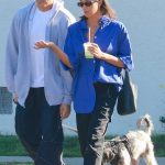 Laura Harrier in a Blue Shirt Was Seen Out with Sam Jarou in Los Angeles 01/30/2024