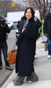 Maya Erskine in a Blue Coat