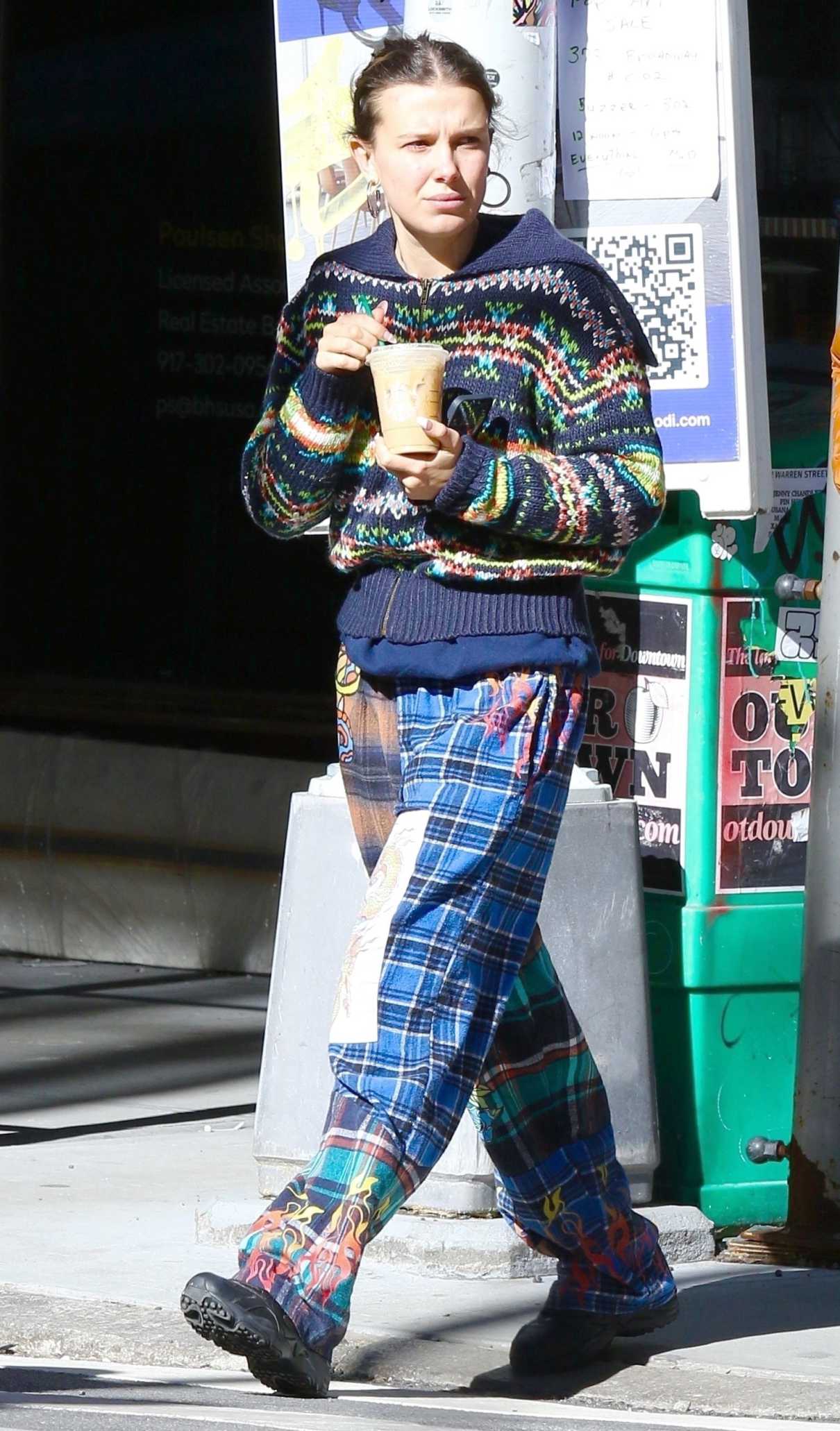 Millie Bobby Brown in a Plaid Colorful Pants