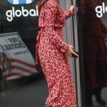 Myleene Klass in a Red Animal Print Dress Arrives at the Global Radio Studios in London 02/03/2024