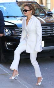 Rita Ora in a White Pantsuit