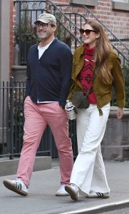 Anna Osceola in a White Pants Was Seen Out with Jon Hamm in New York 03/16/2024