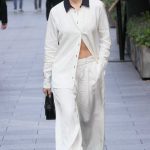 Ashley Roberts in a White Pantsuit Leaves the Heart Radio in London 03/26/2024
