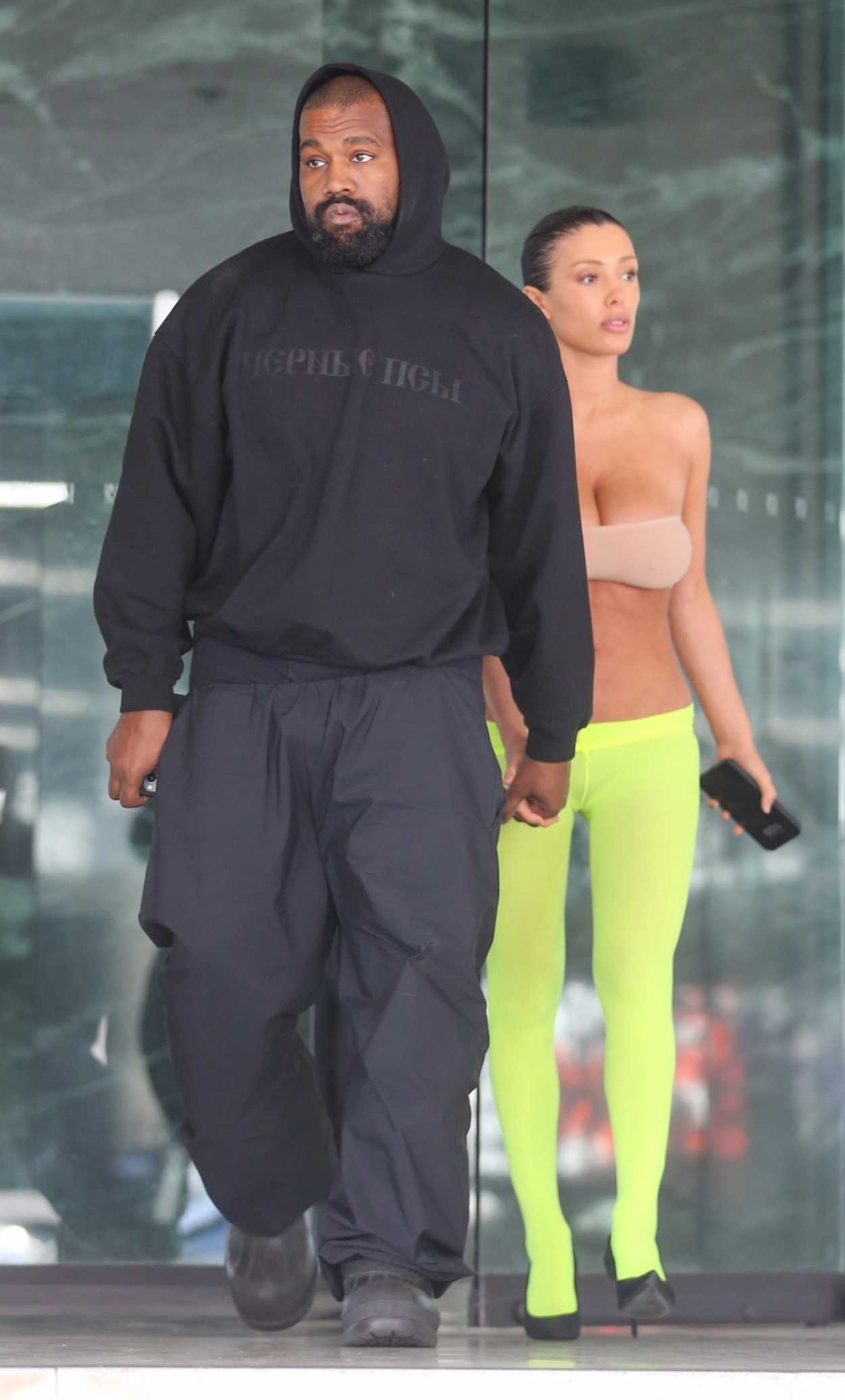 Bianca Censori in a Neon Green Leggings Was Seen Out with Kanye West in ...