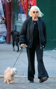 Ellen Barkin in a Black Bomber Jacket