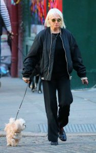 Ellen Barkin in a Black Bomber Jacket