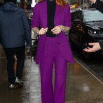 Jessica Chastain in a Purple Pantsuit Was Seen Out in New York 02/28/2024