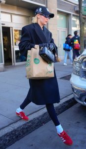 Gigi Hadid in a Red Adidas Sneakers