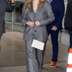 Joey King in a Grey Pantsuit Was Seen Out During a Press Day in New York 03/28/2024