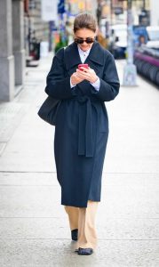 Katie Holmes in a Blue Coat