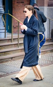 Katie Holmes in a Blue Coat