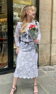 Mckenna Grace in a White Lace Dress