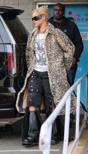 Rihanna in a Leopard Print Faux Fur Coat