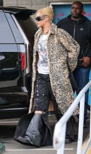 Rihanna in a Leopard Print Faux Fur Coat