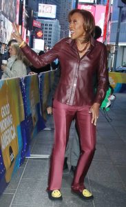 Robin Roberts in a Burgundy Leather Shirt