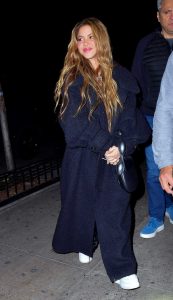 Shakira in a Blue Oversized Coat