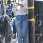 Shay Mitchell in a White Long Sleeves T-Shirt Was Spotted on a Coffee Run in Los Angeles 03/16/2024