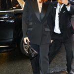Billie Piper in a Black Pantsuit Arrives at CBS Mornings in New York 04/02/2024