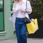 Elle Fanning in a White Shirt Was Seen Out in New York City 04/24/2024