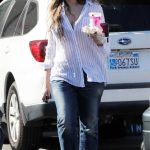 Ellen Pompeo in a White Striped Shirt Was Seen Out in Hollywood 04/03/2024