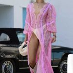 Joy Corrigan in a Pink See-Through Dress Does a Photoshoot During 2024 Coachella Valley Music and Arts Festival in Indio 04/21/2024
