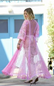 Joy Corrigan in a Pink See-Through Dress