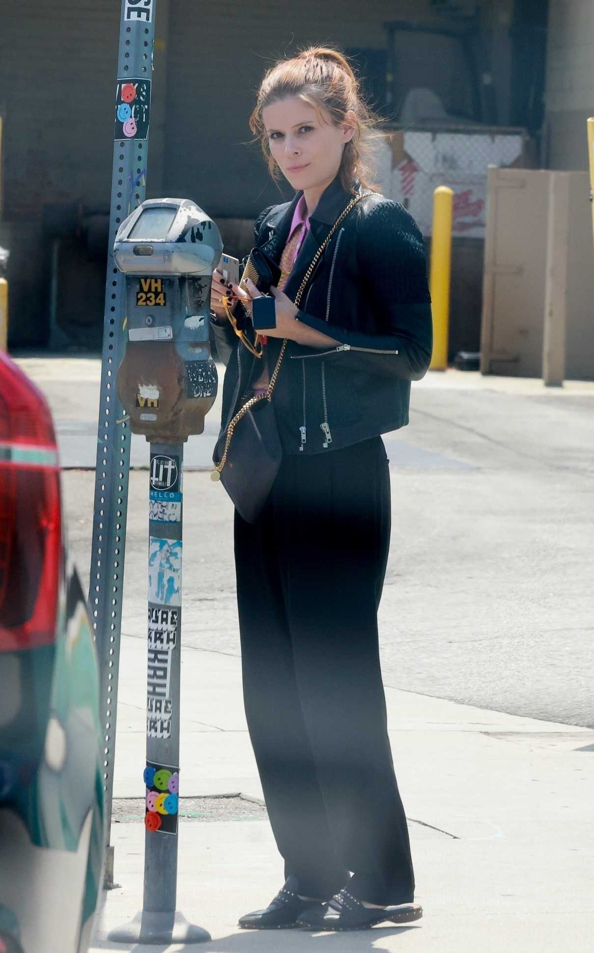 Kate Mara in a Black Leather Jacket