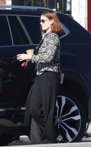 Kate Mara in a Patterned Floral Jacket