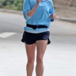 Reese Witherspoon in a Black Sneakers Enjoyed a Solo Jogging Outing Out in Brentwood 04/23/2024