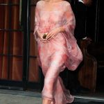 Bella Hadid in a Pink Dress Leaves Her Hotel in New York 05/04/2024